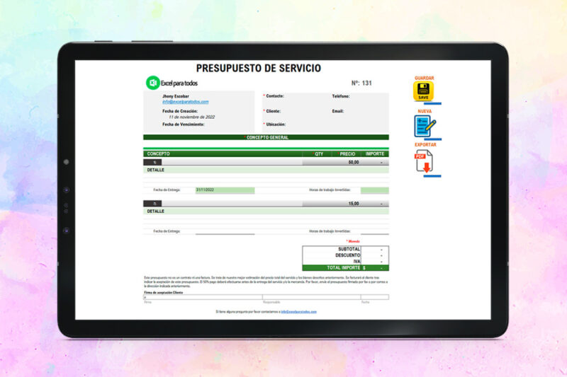 Plantilla de Presupuesto en Excel