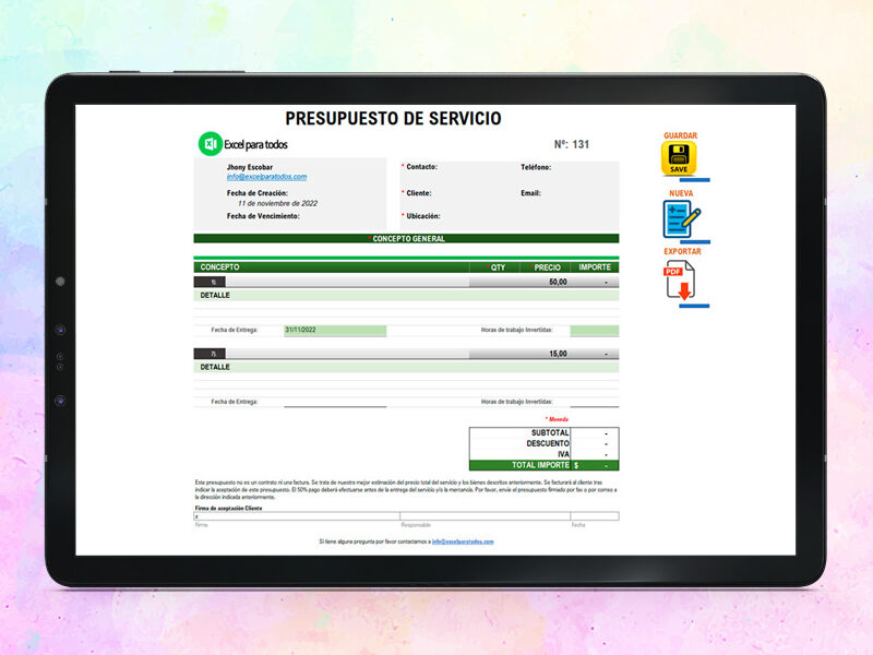 Plantilla de Presupuesto en Excel