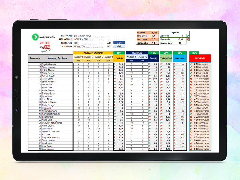 Libreta de Calificaciones en Excel