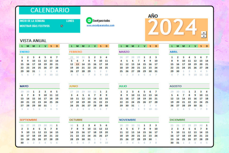 Calendario 2024 para Imprimir | Descarga en Excel y PDF