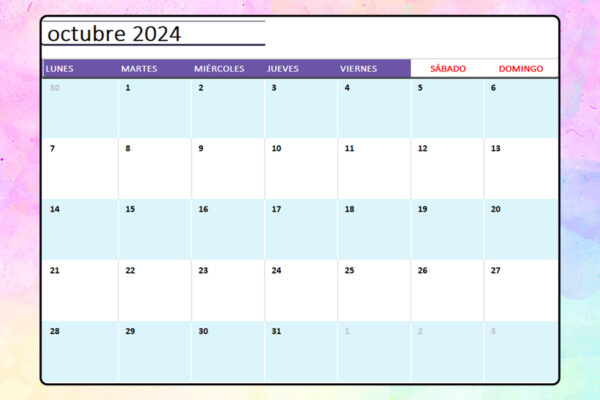 Calendario Septiembre 2024 para Imprimir en Excel y PDF