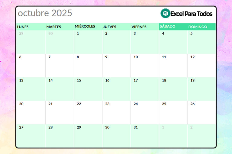 Plantilla calendario 2025 en excel y pdf descarga gratis