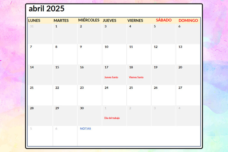 Calendario Colombia 2025 con Festivos PDF y Excel