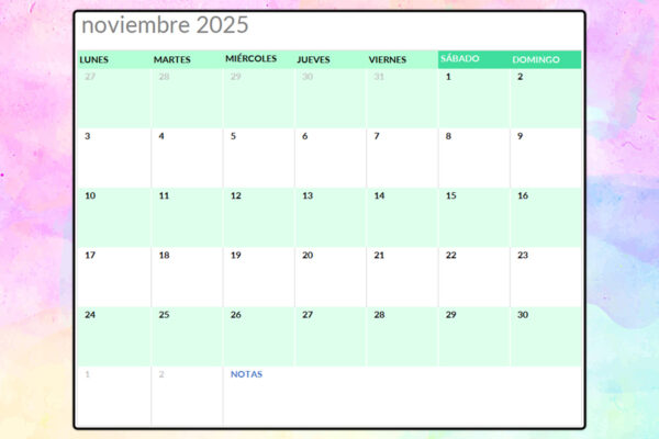 Calendario Diciembre 2025 para Imprimir - Excel y PDF