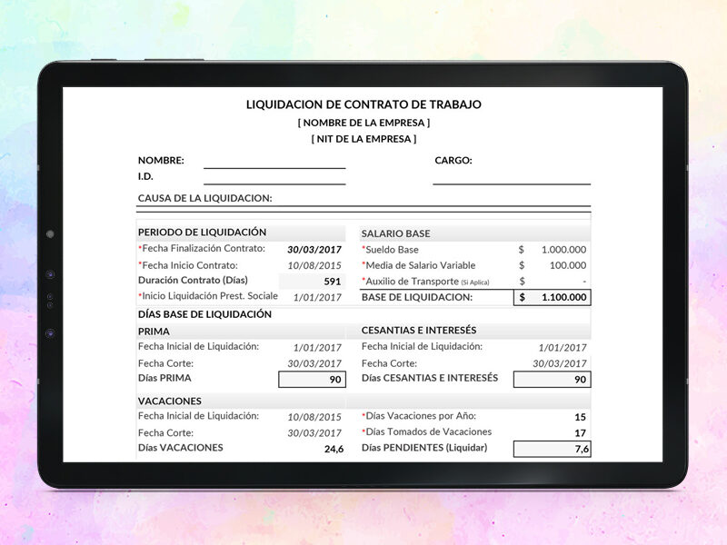 Formato de Liquidación Laboral