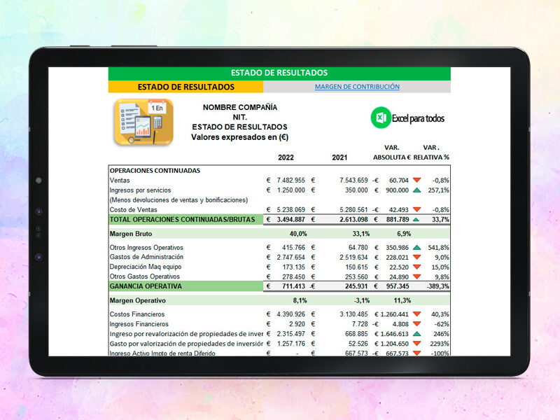 Formato Estado de Resultados en Excel
