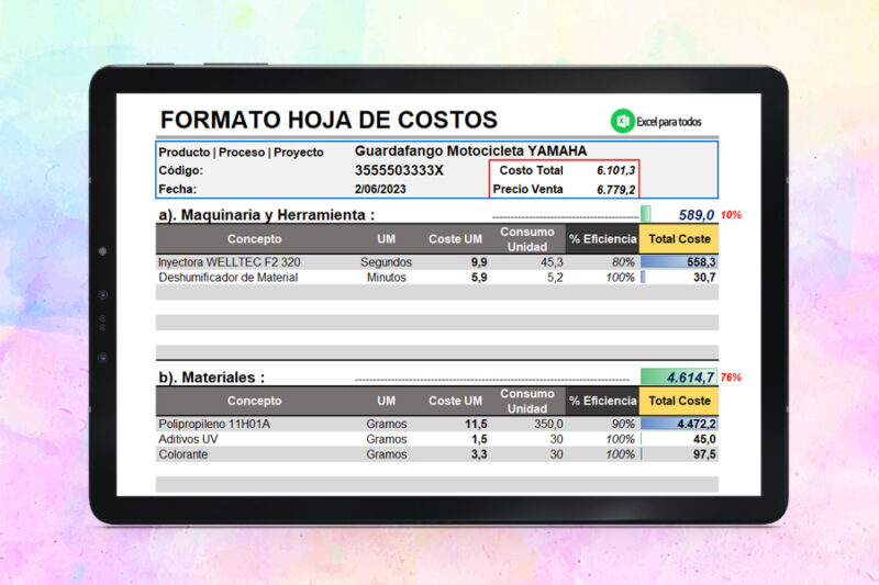 Formato Hoja de Costos en Excel