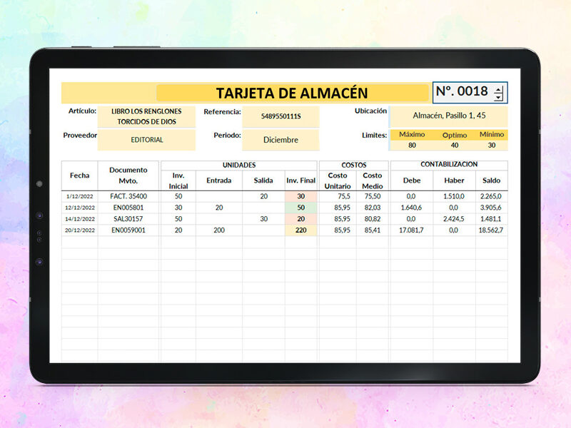 Tarjeta de Almacén en Excel