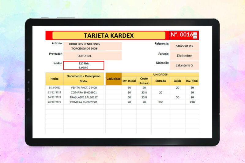 Formato Tarjeta Kardex en Excel