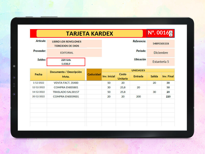 Formato Tarjeta Kardex en Excel
