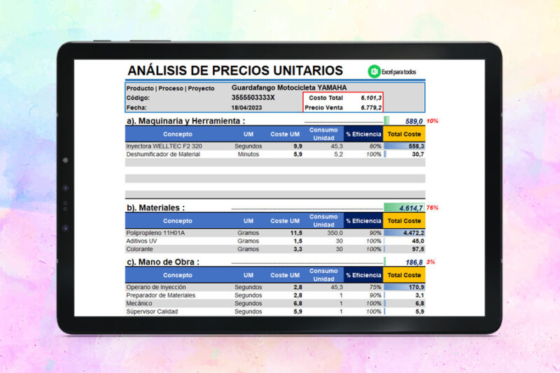 Formato de Análisis de Precios Unitarios en Excel