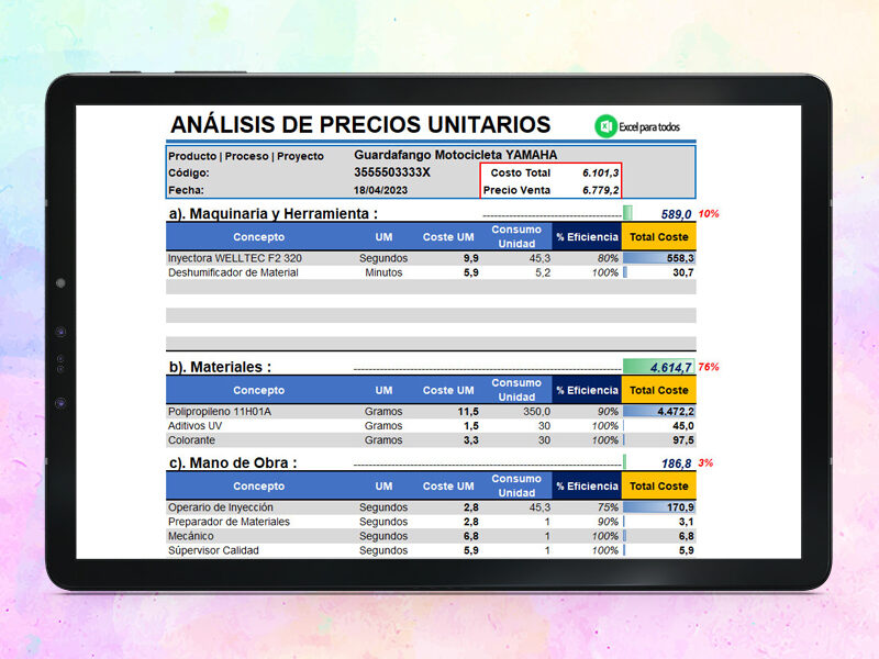 Formato de Análisis de Precios Unitarios en Excel