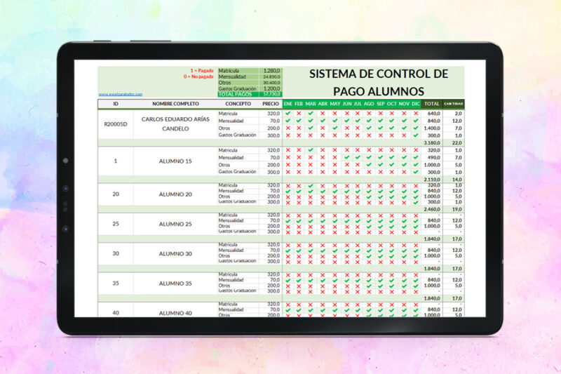 Sistema de Control de Pagos de Alumnos en Excel