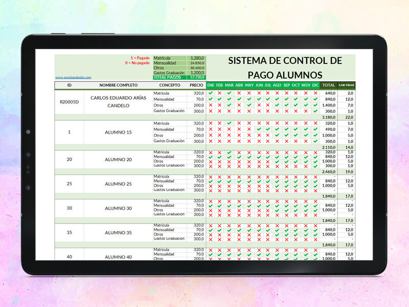 Sistema de Control de Pagos de Alumnos en Excel