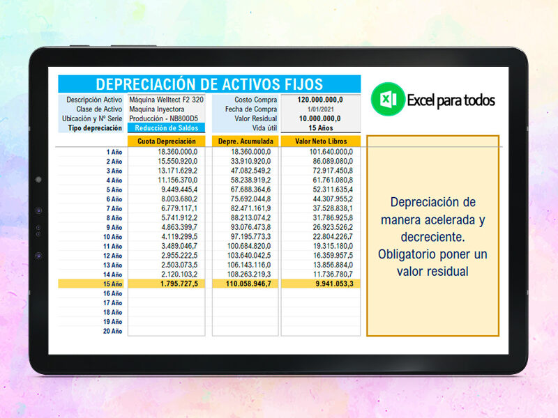 Plantilla Depreciación de Activos Fijos en Excel