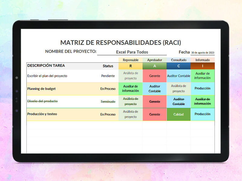 Plantilla Matriz RACI en Excel