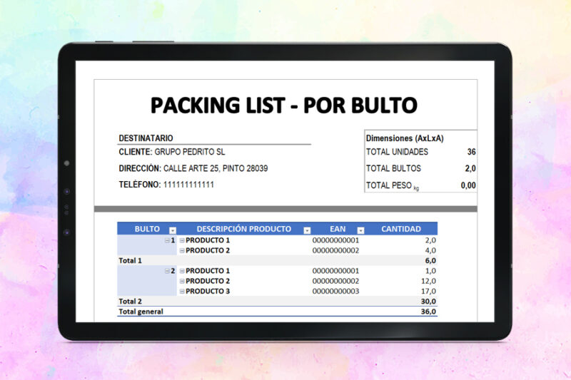 Plantilla Packing List en Excel