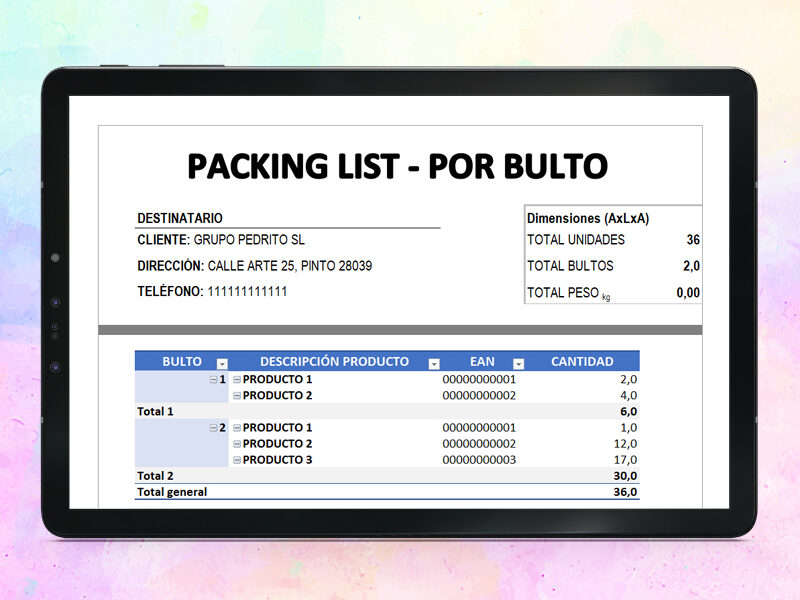 Plantilla Packing List en Excel