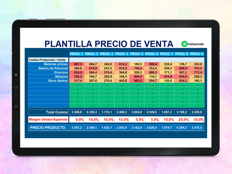 Plantilla para Calcular el Precio de Venta