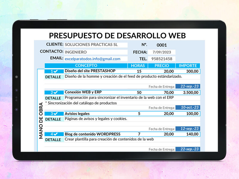 Plantilla Presupuesto de Página Web